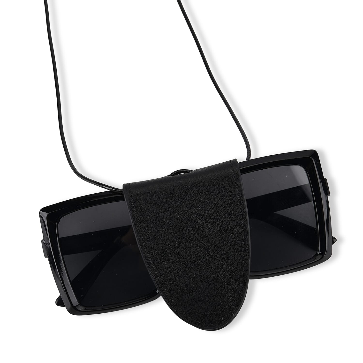 Genuine Leather Magnetic Sunglass Holder Strap - Black
