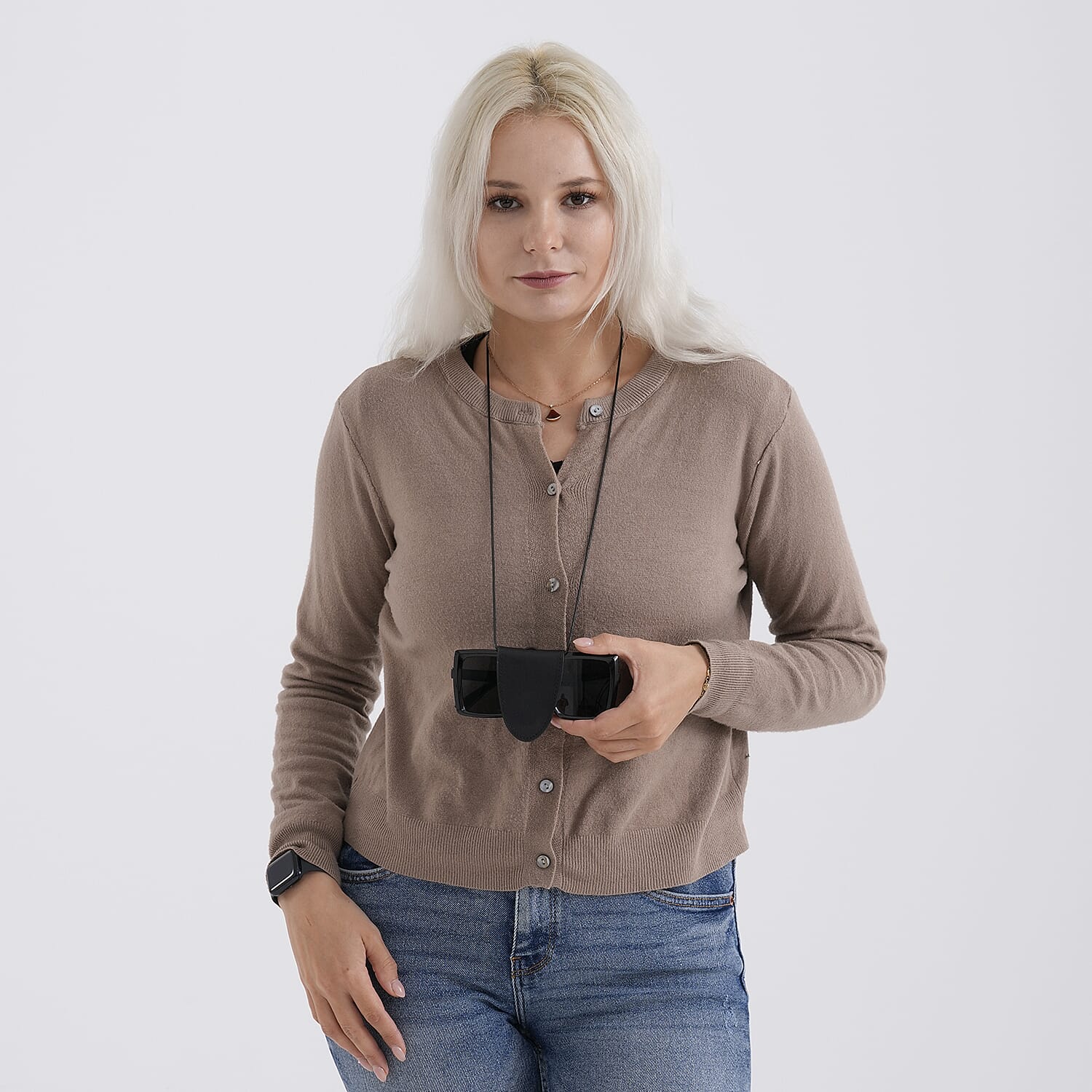 Genuine Leather Magnetic Sunglass Holder Strap - Black