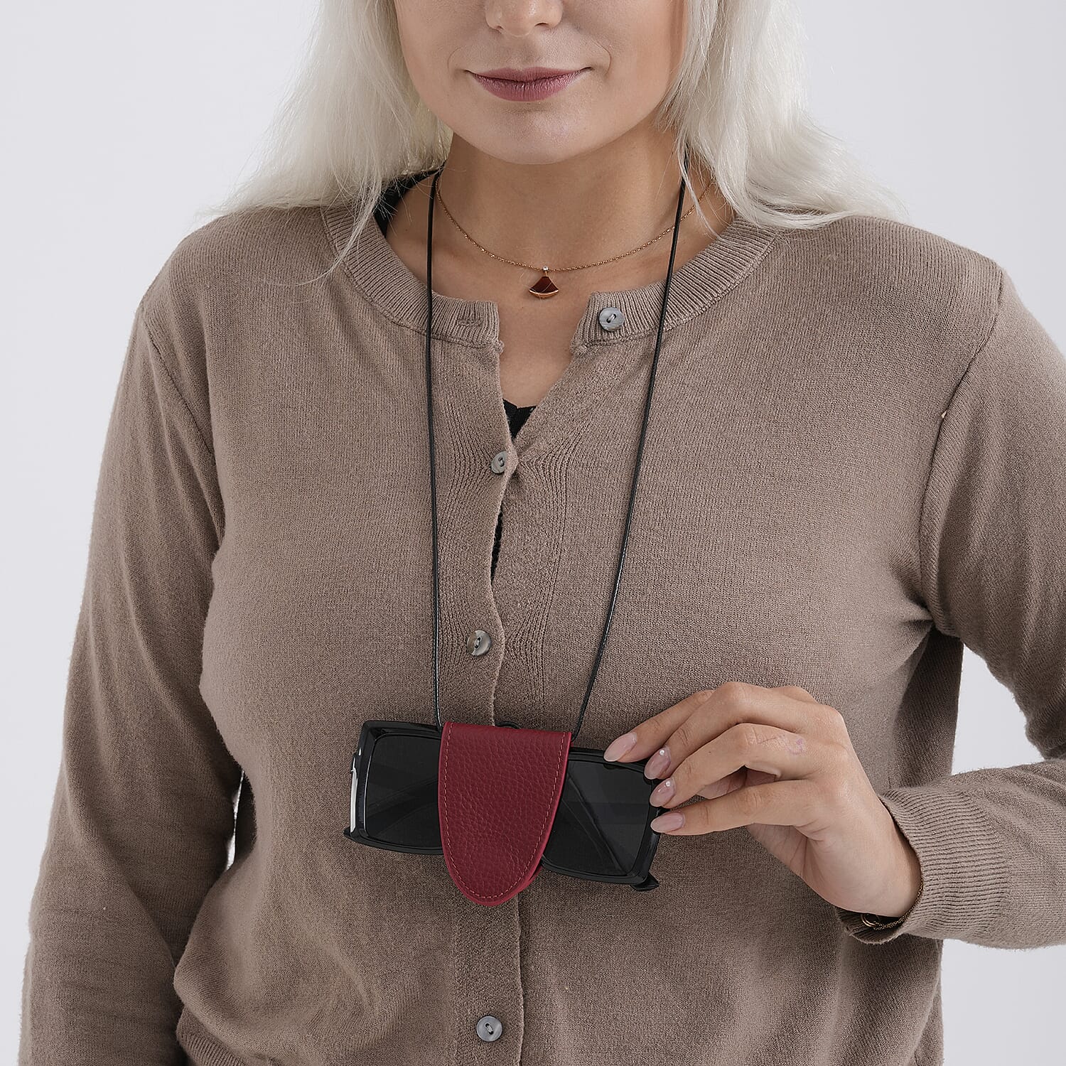 Genuine Leather Magnetic Sunglass Holder Strap - Burgundy