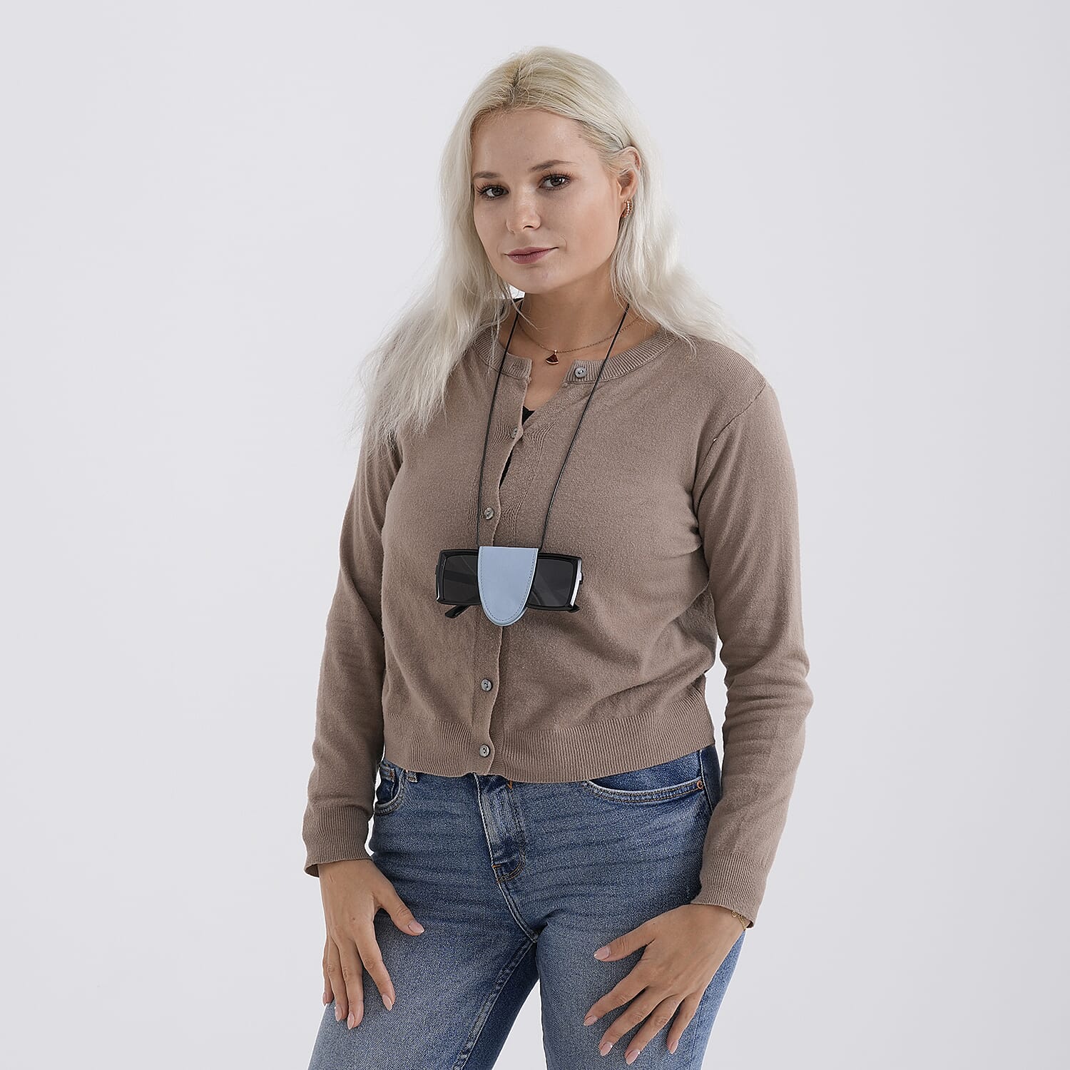 Genuine Leather Magnetic Sunglass Holder Strap - Blue