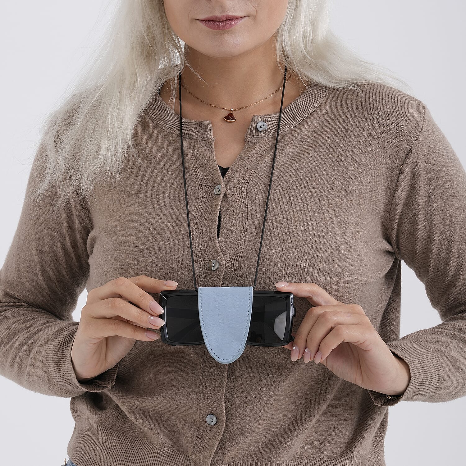 Genuine Leather Magnetic Sunglass Holder Strap - Blue