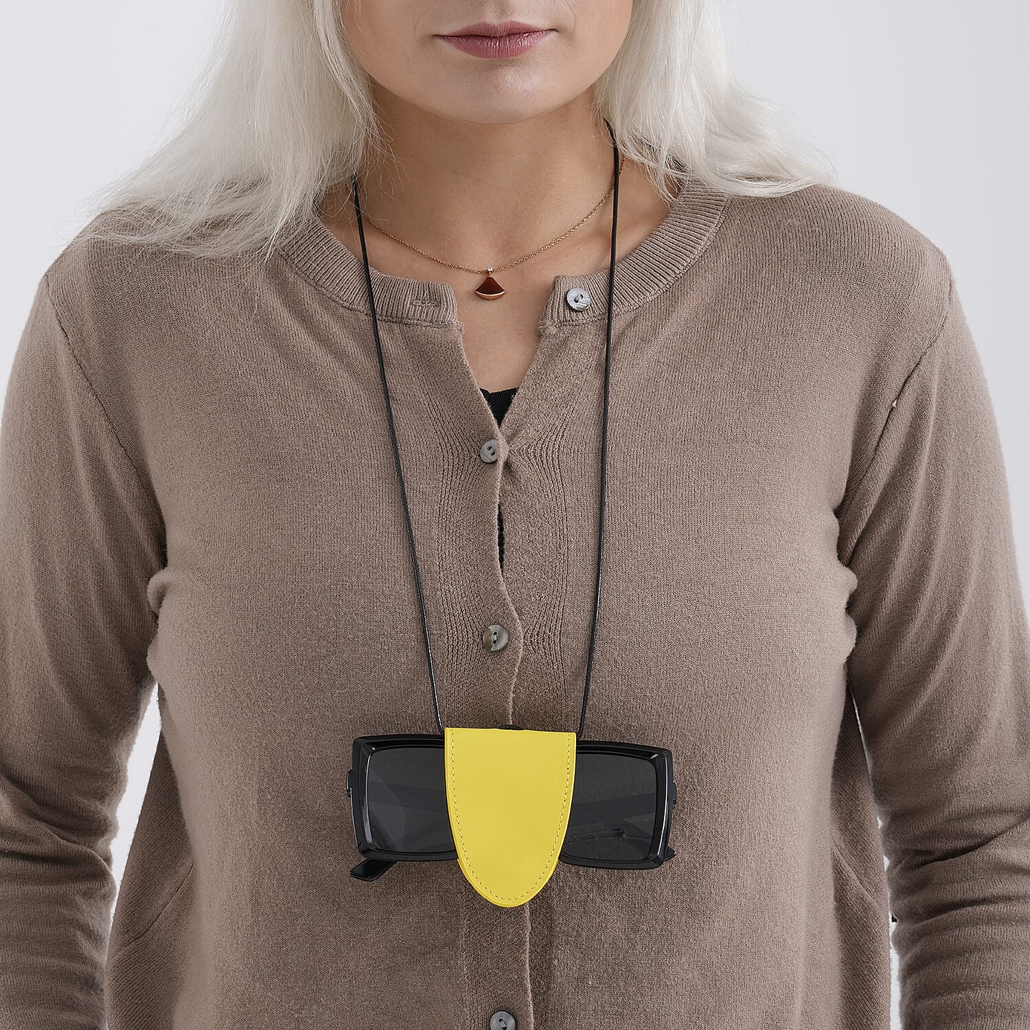 Genuine Leather Magnetic Sunglass Holder Strap - Yellow