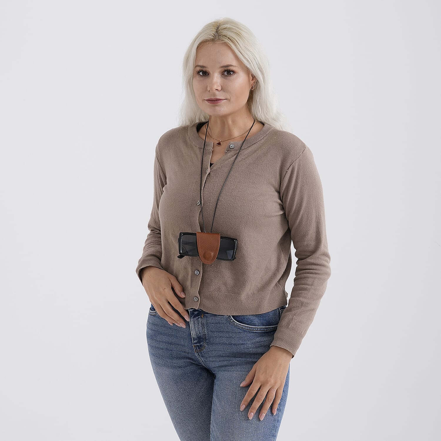 Genuine Leather Magnetic Sunglass Holder Strap - Brown