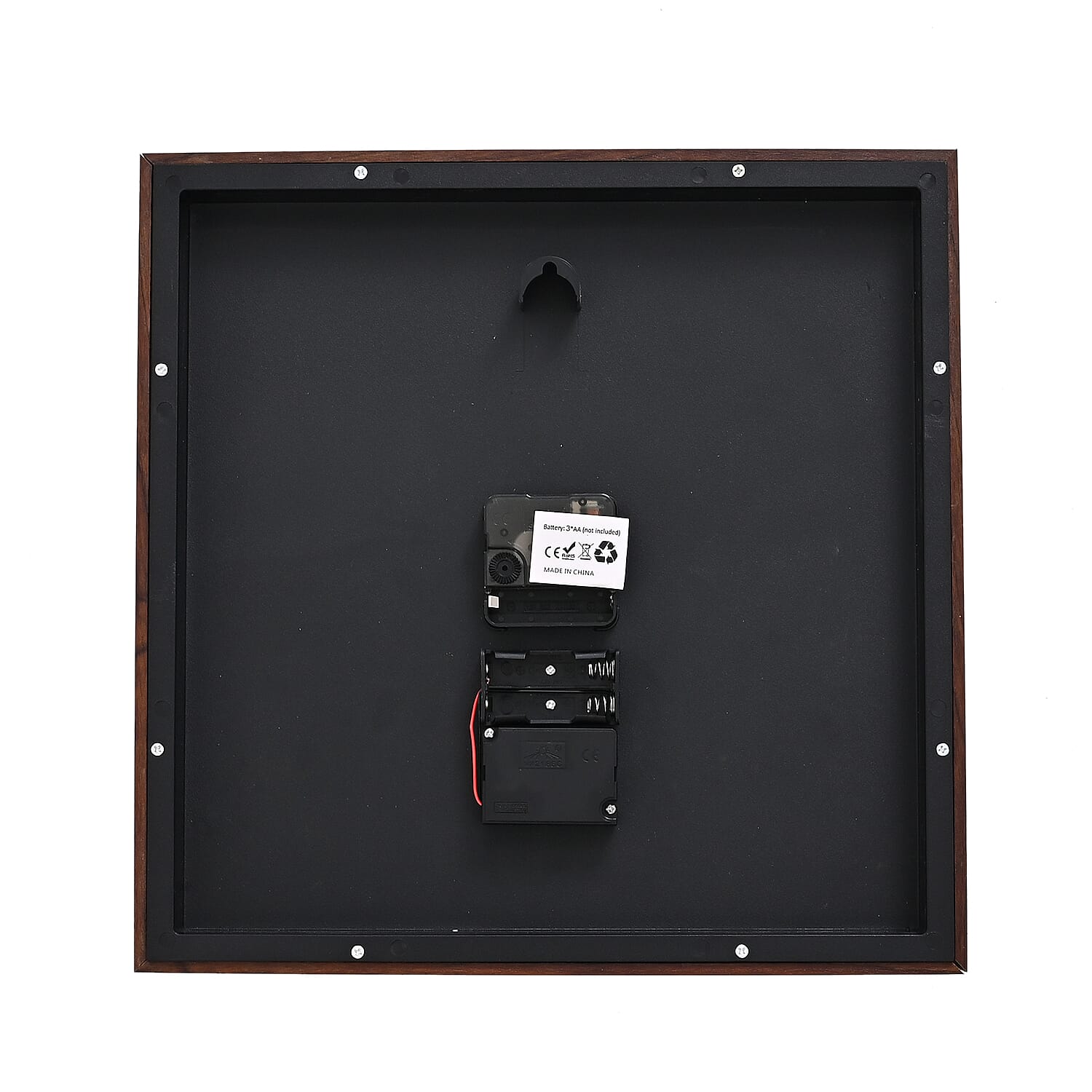 Rotating Gear - Roman Numeral Industrial Mechanical Clock with Textured Wood-Effect Square Frame - Brown.