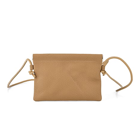 Genuine Leather Slim Crossbody Bag - Camel