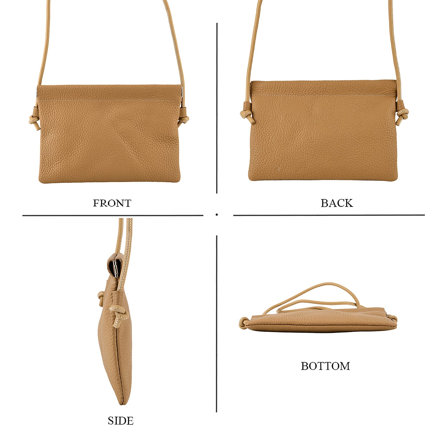 Genuine Leather Slim Crossbody Bag - Camel