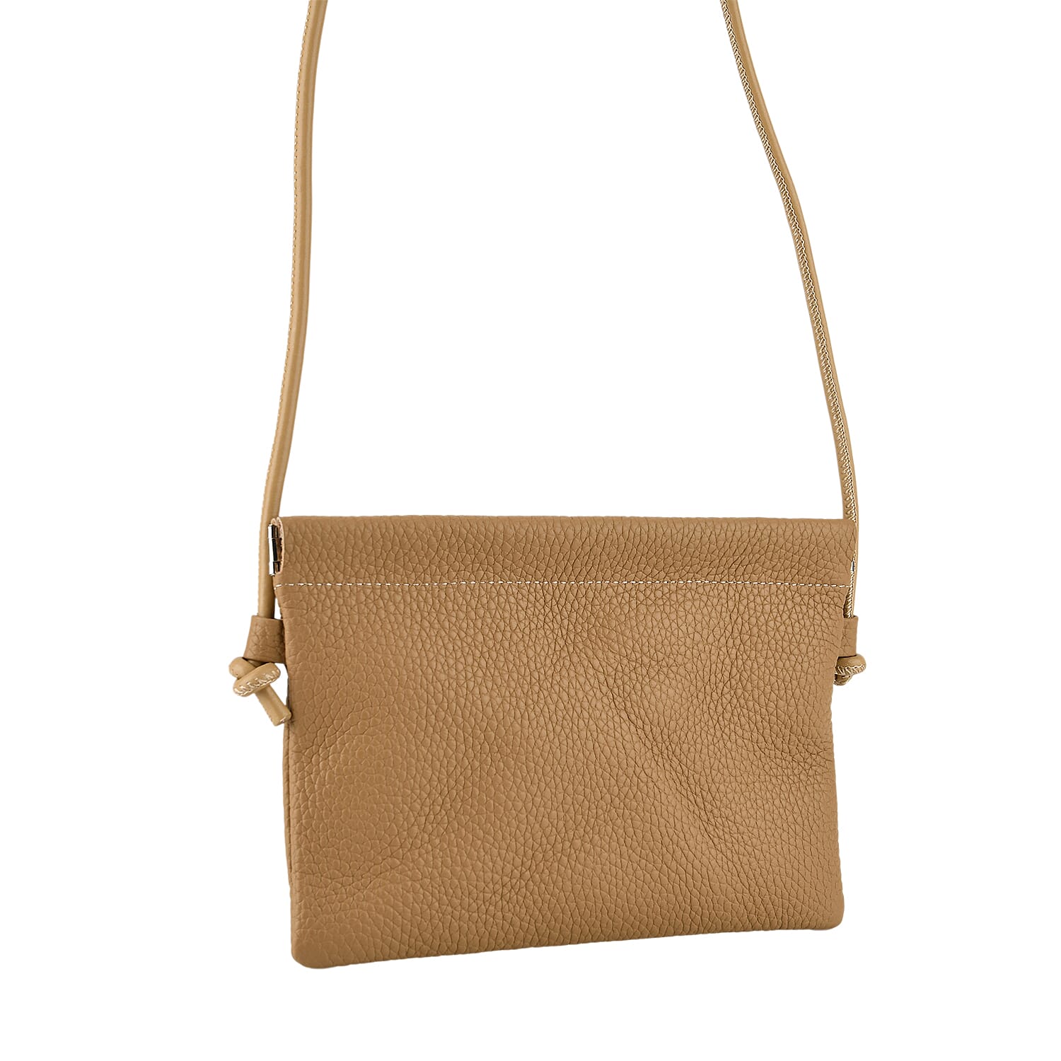 Genuine Leather Slim Crossbody Bag - Camel