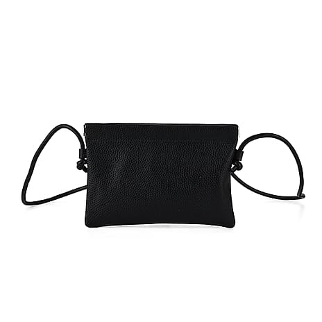 Genuine Leather Slim Crossbody Bag - Black