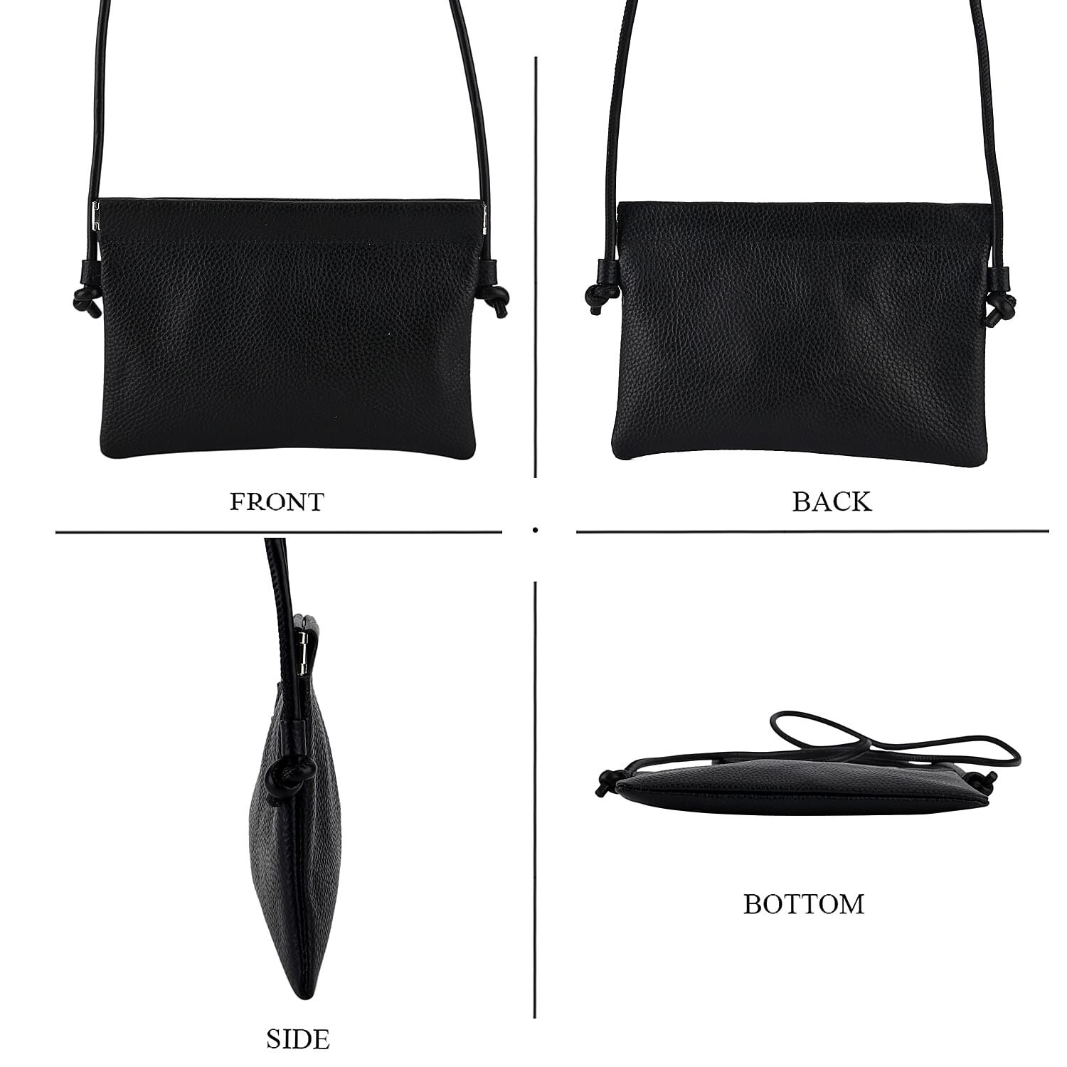 Genuine Leather Slim Crossbody Bag - Black