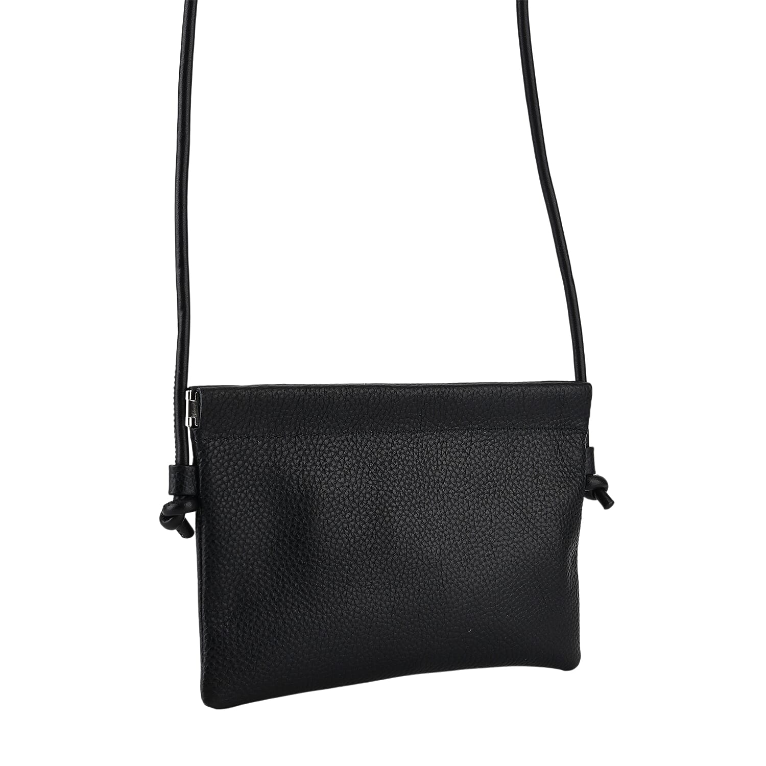 Genuine Leather Slim Crossbody Bag - Black