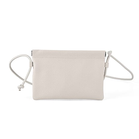 Genuine Leather Slim Crossbody Bag - Cream
