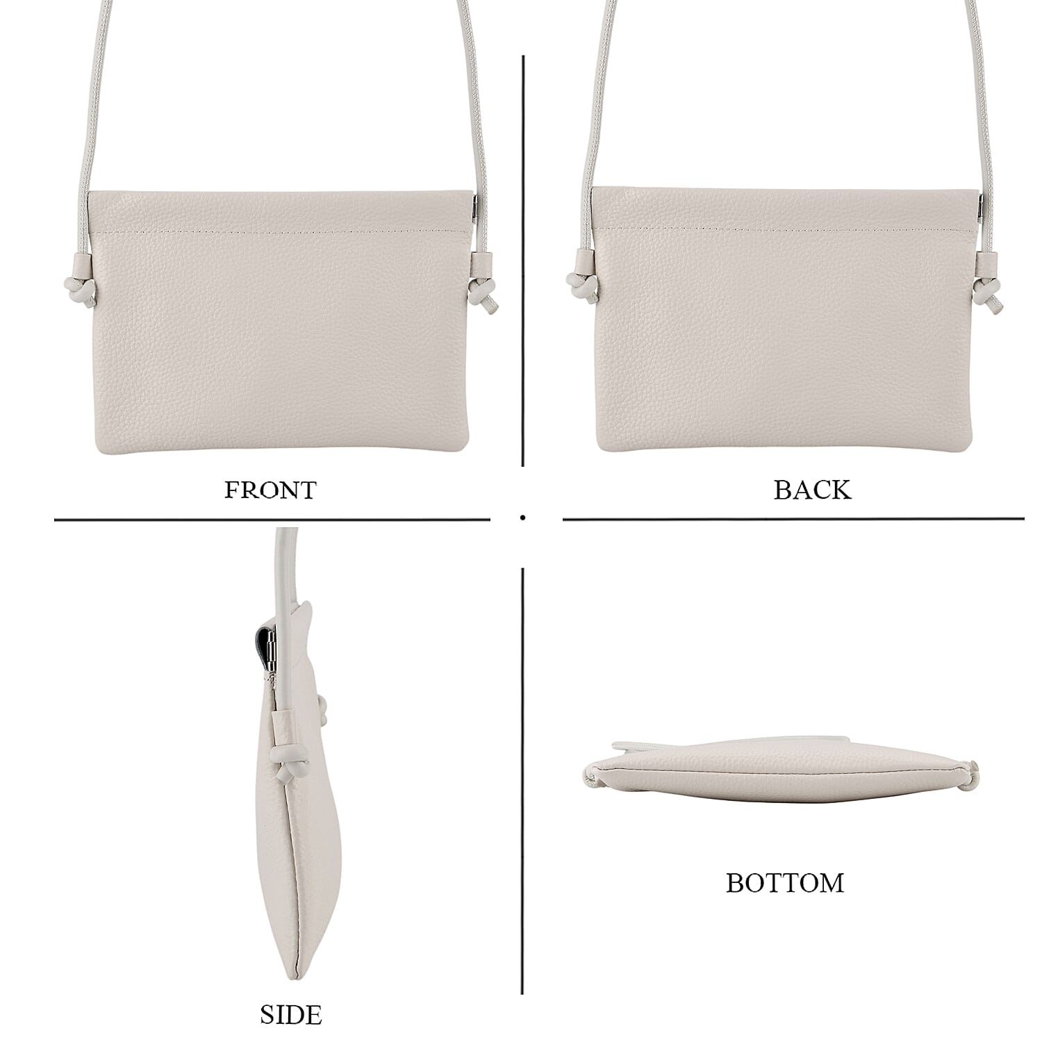 Genuine Leather Slim Crossbody Bag - Cream