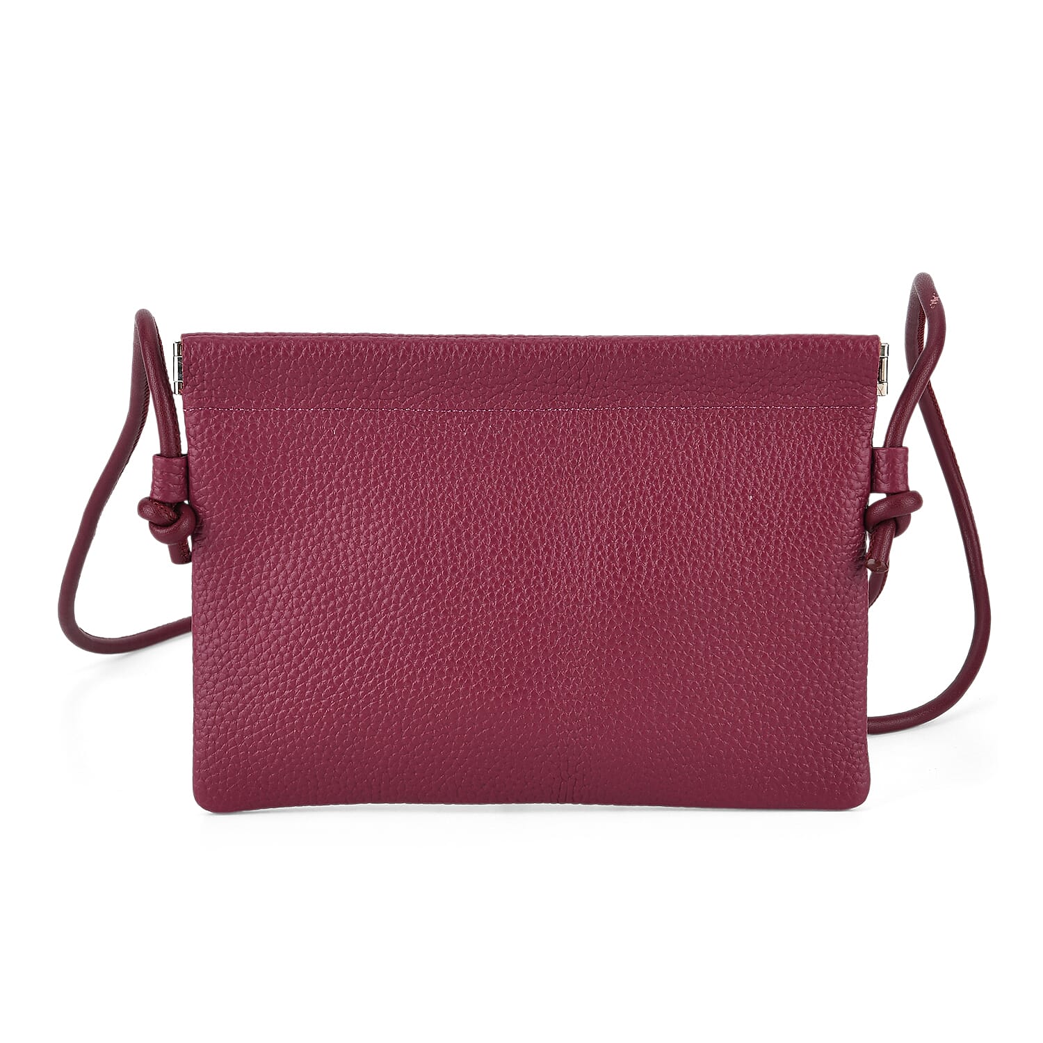 Genuine Leather Slim Crossbody Bag - Burgundy