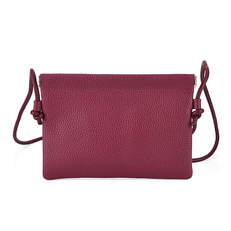 Genuine Leather Slim Crossbody Bag - Burgundy