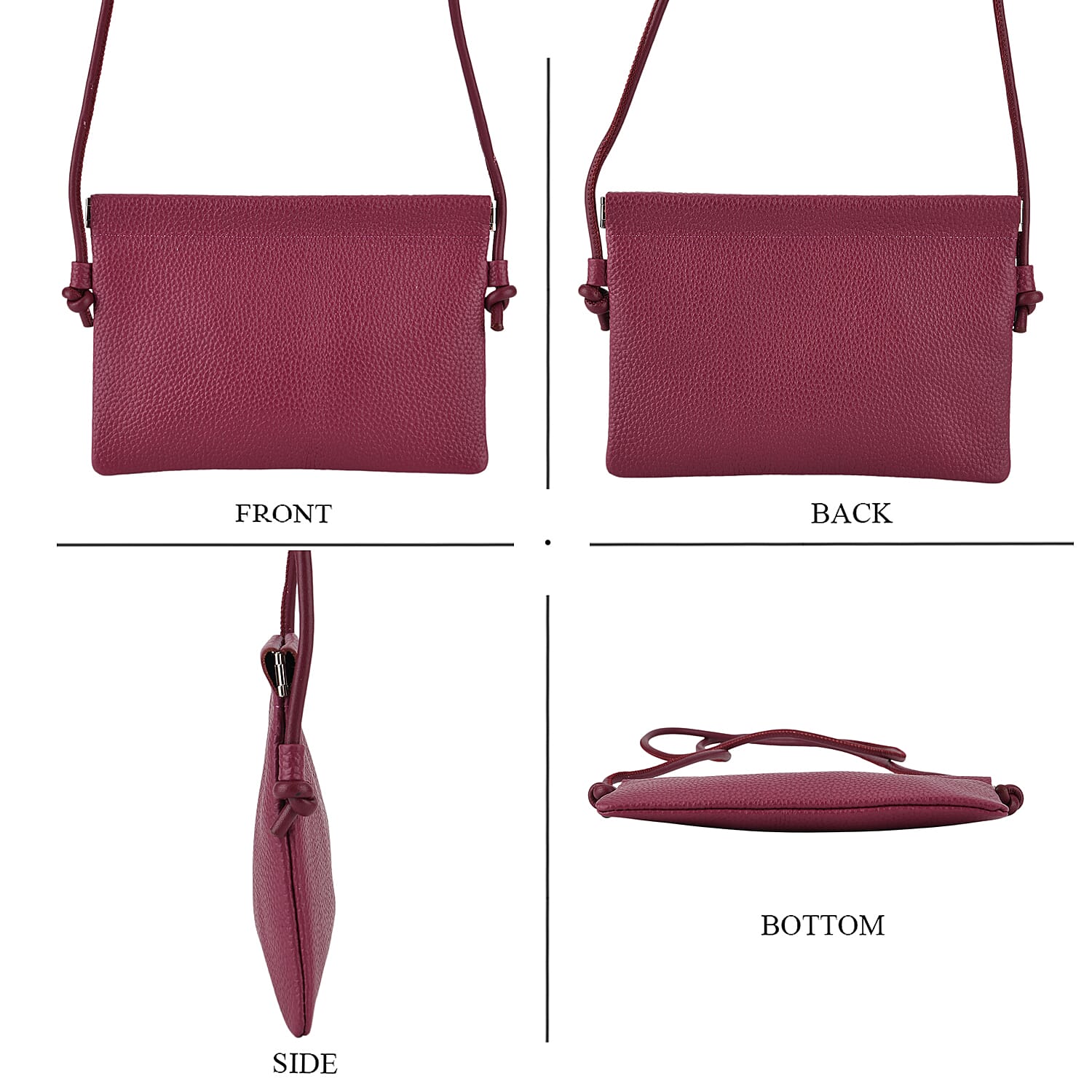 Genuine Leather Slim Crossbody Bag - Burgundy