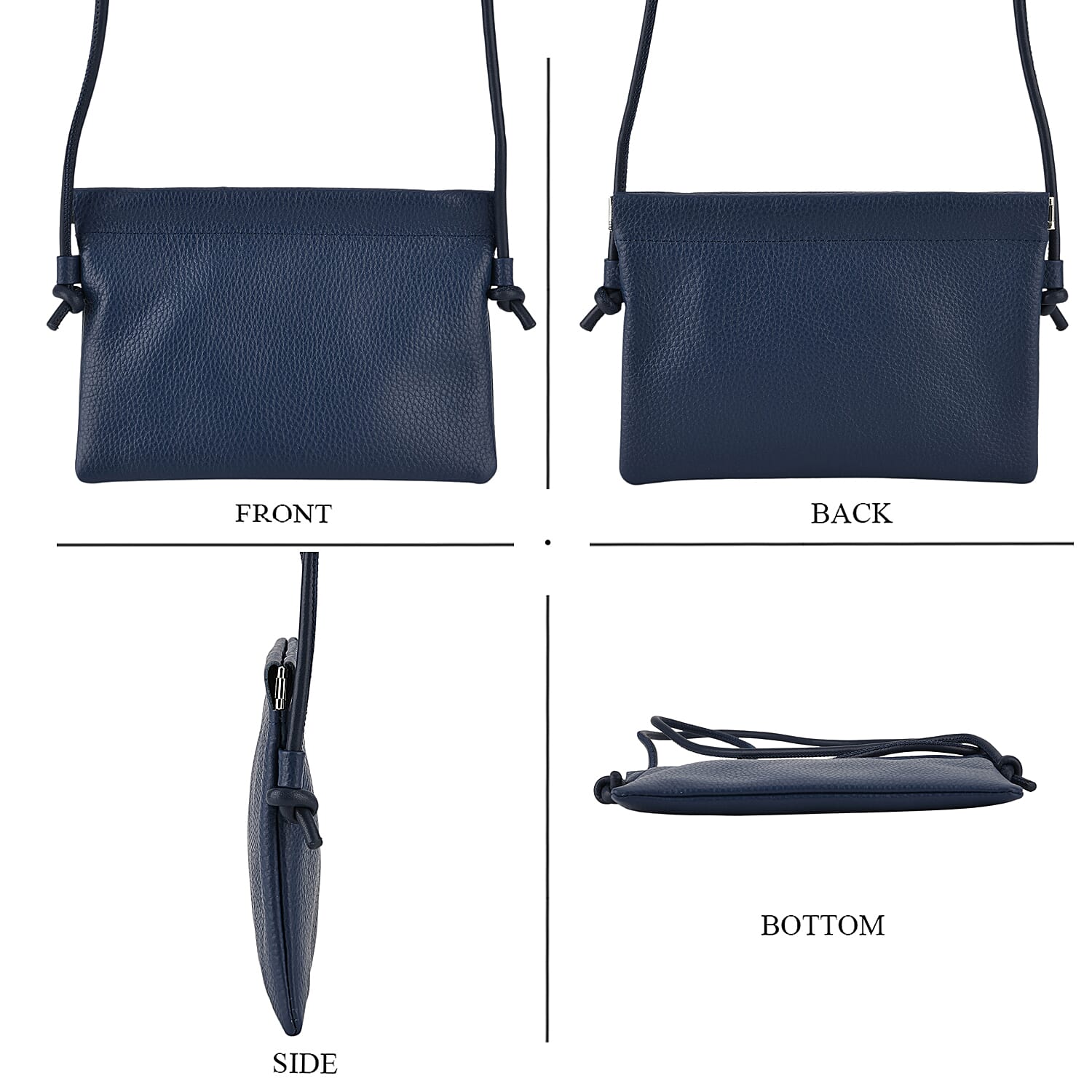 Genuine Leather Slim Crossbody Bag - Blue