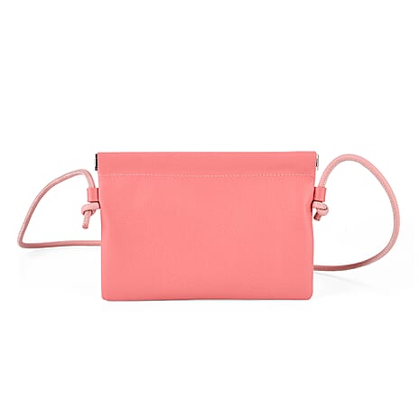 Genuine Leather Slim Crossbody Bag - Pink