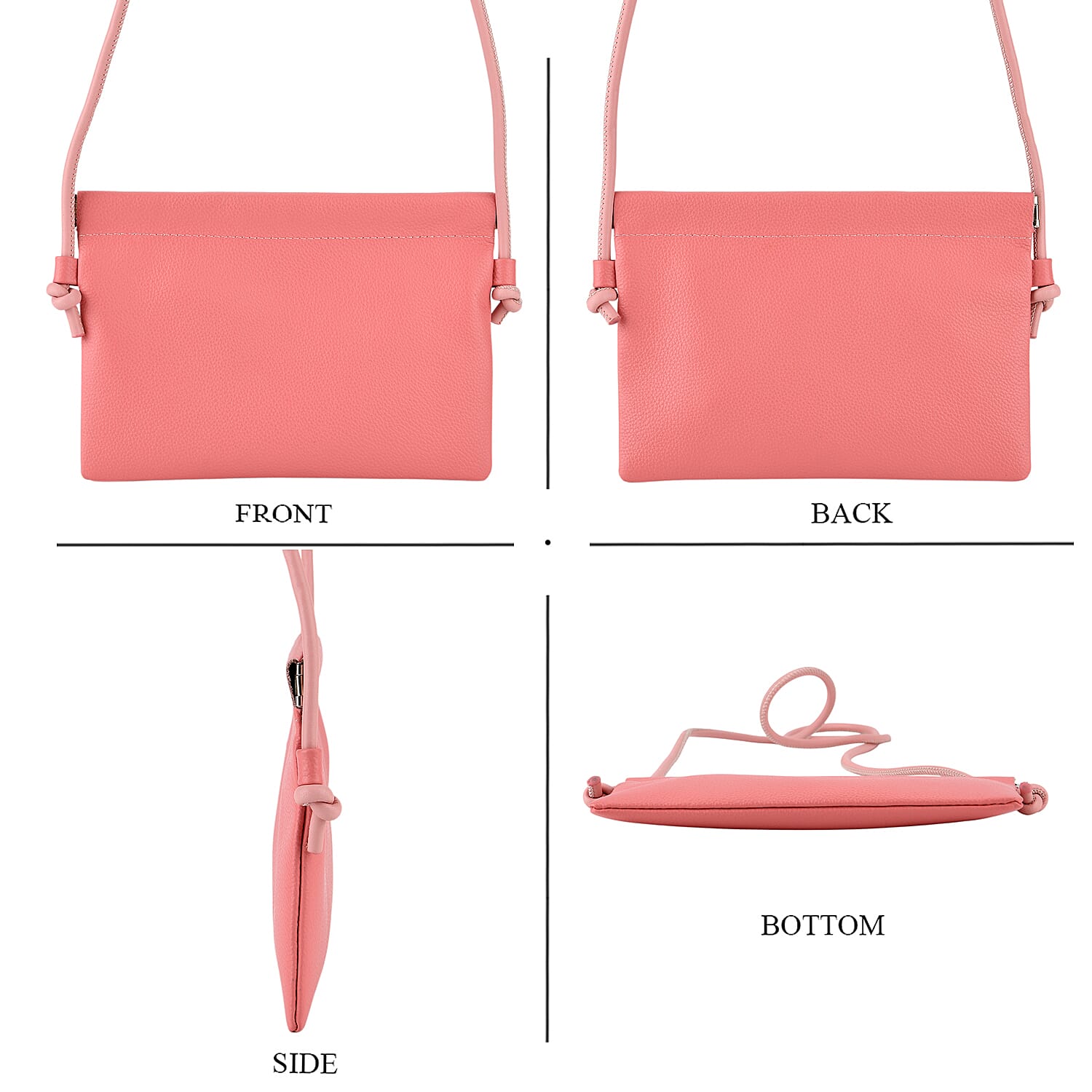 Genuine Leather Slim Crossbody Bag - Pink