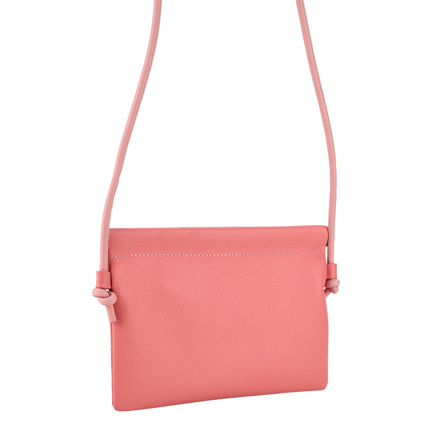 Genuine Leather Slim Crossbody Bag - Pink