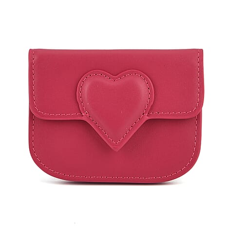 Designer Inspired Genuine Leather Heart Detail Mini Wallet - Hot Pink