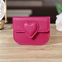 Designer Inspired Genuine Leather Heart Detail Mini Wallet - Hot Pink