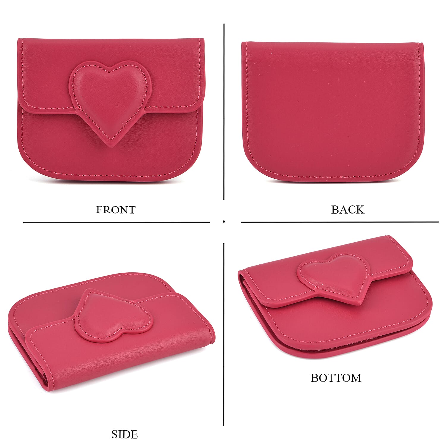 Designer Inspired Genuine Leather Heart Detail Mini Wallet - Hot Pink
