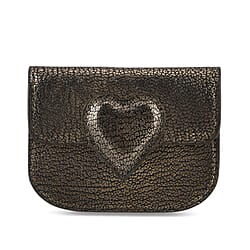 Designer Inspired Genuine Leather Heart Detail Mini Wallet - Black