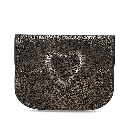 Designer Inspired Genuine Leather Heart Detail Mini Wallet - Black & Gold Designer Inspired Genuine Leather Heart Detail Mini Wallet - Black & Gold