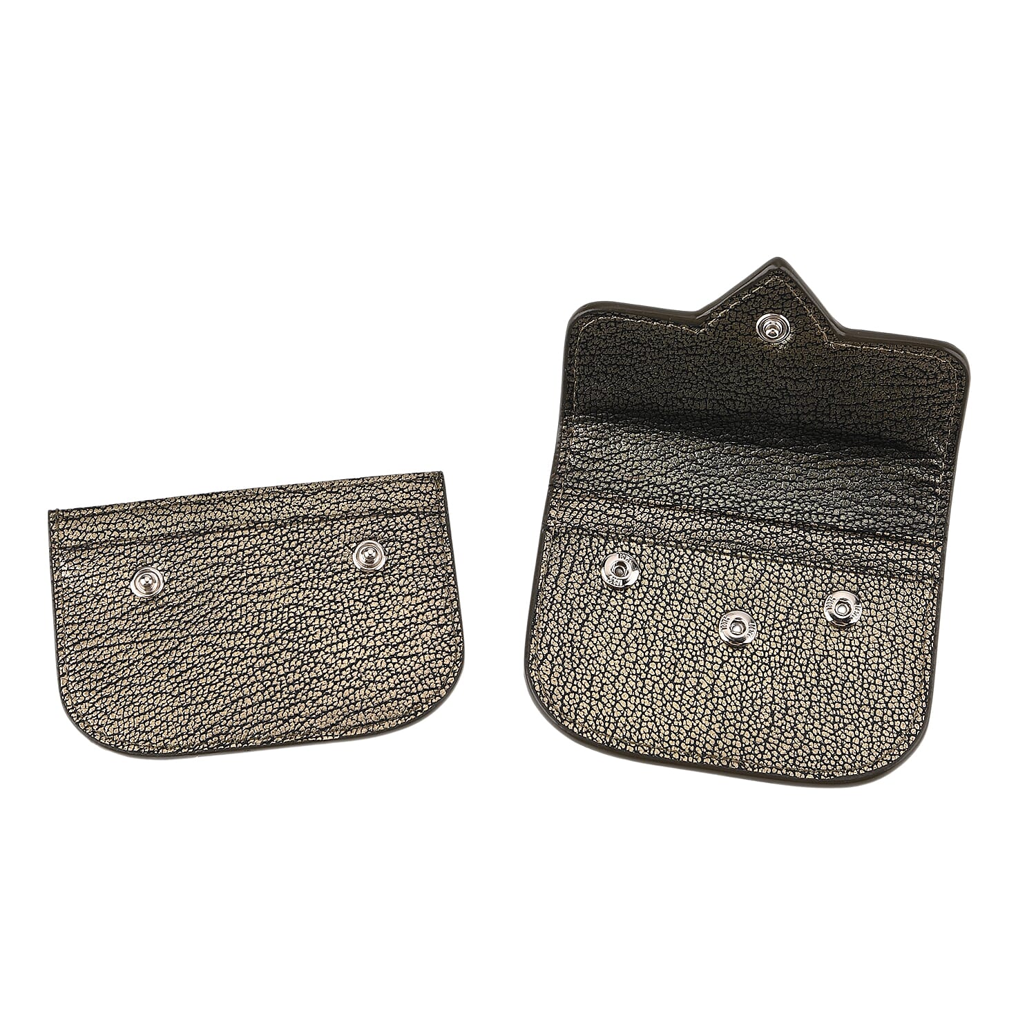 Designer Inspired Genuine Leather Heart Detail Mini Wallet - Black & Gold