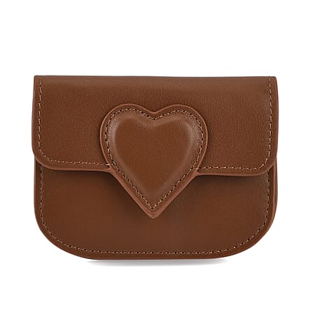 Designer Inspired Genuine Leather Heart Detail Mini Wallet - Brown Designer Inspired Genuine Leather Heart Detail Mini Wallet - Brown