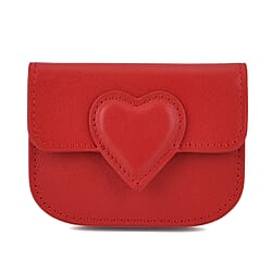 Designer Inspired Genuine Leather Heart Detail Mini Wallet - Black
