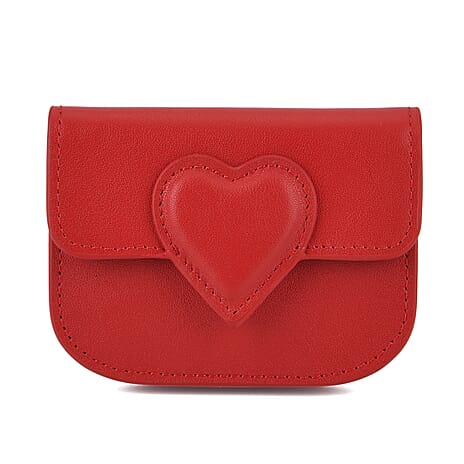 Designer Inspired Genuine Leather Heart Detail Mini Wallet - Red