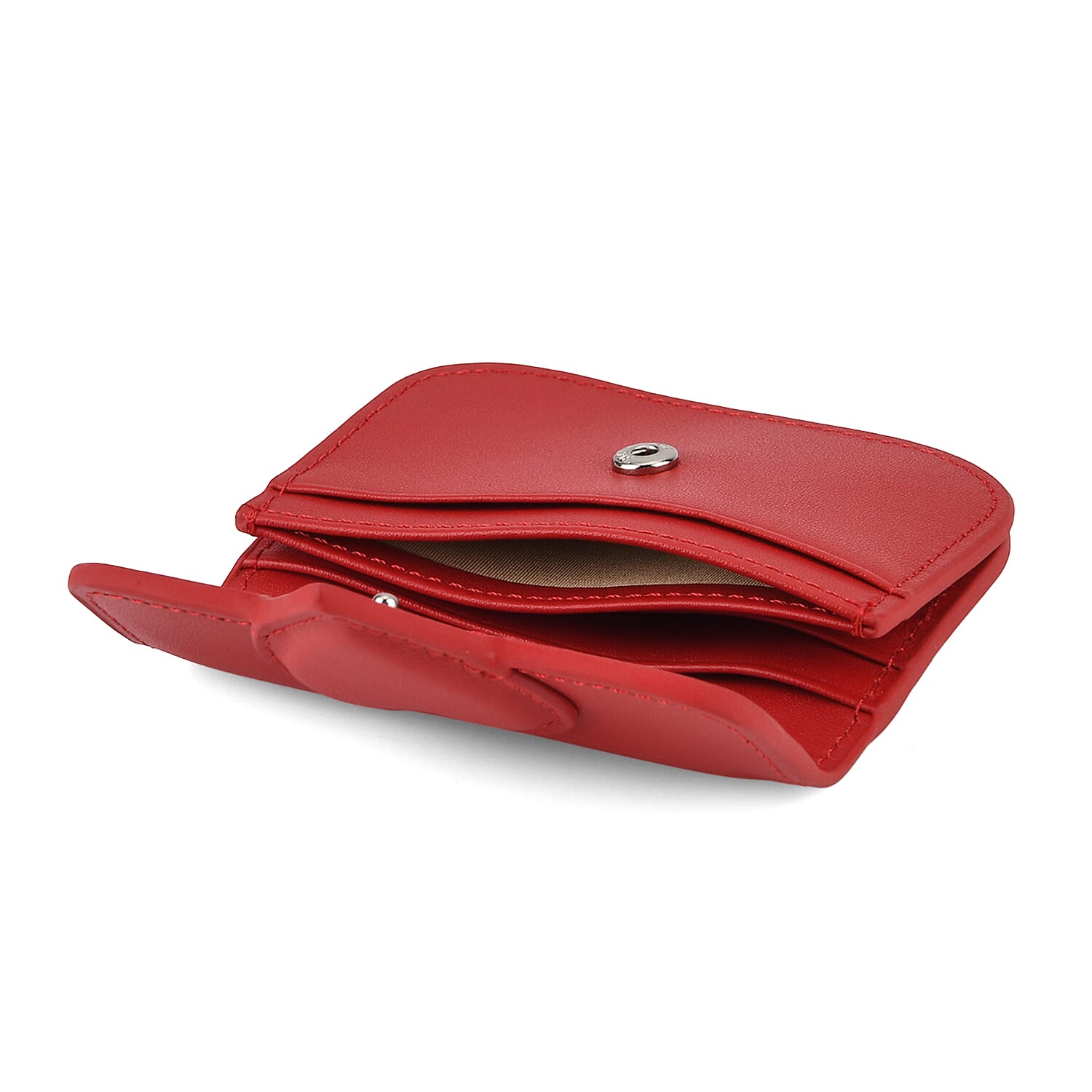 Designer Inspired Genuine Leather Heart Detail Mini Wallet - Red