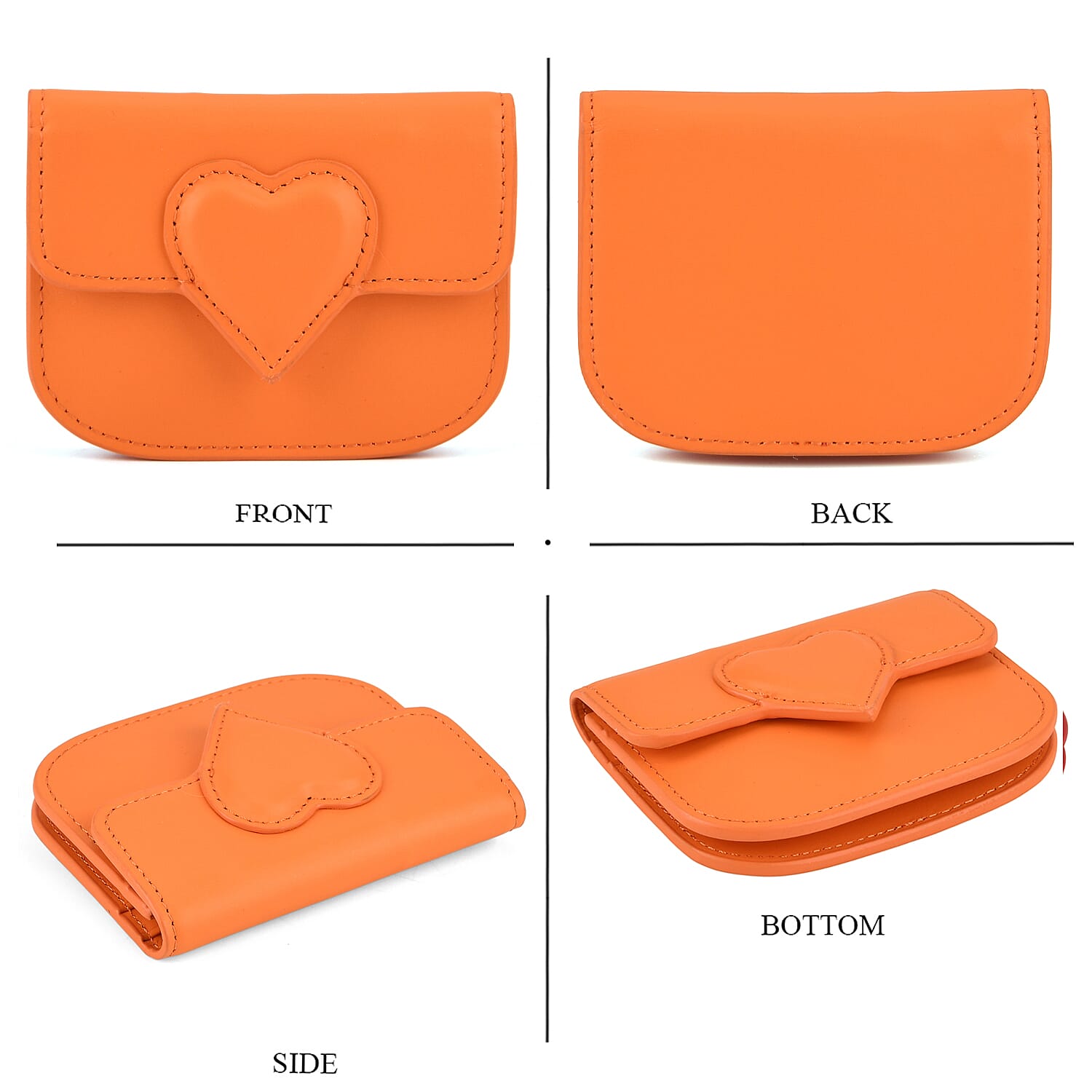 Designer Inspired Genuine Leather Heart Detail Mini Wallet - Orange