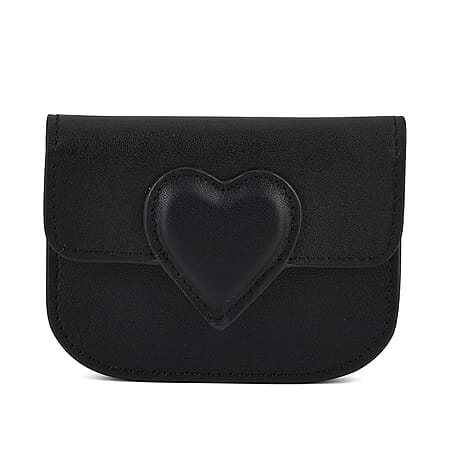 Designer Inspired Genuine Leather Heart Detail Mini Wallet - Black Designer Inspired Genuine Leather Heart Detail Mini Wallet - Black