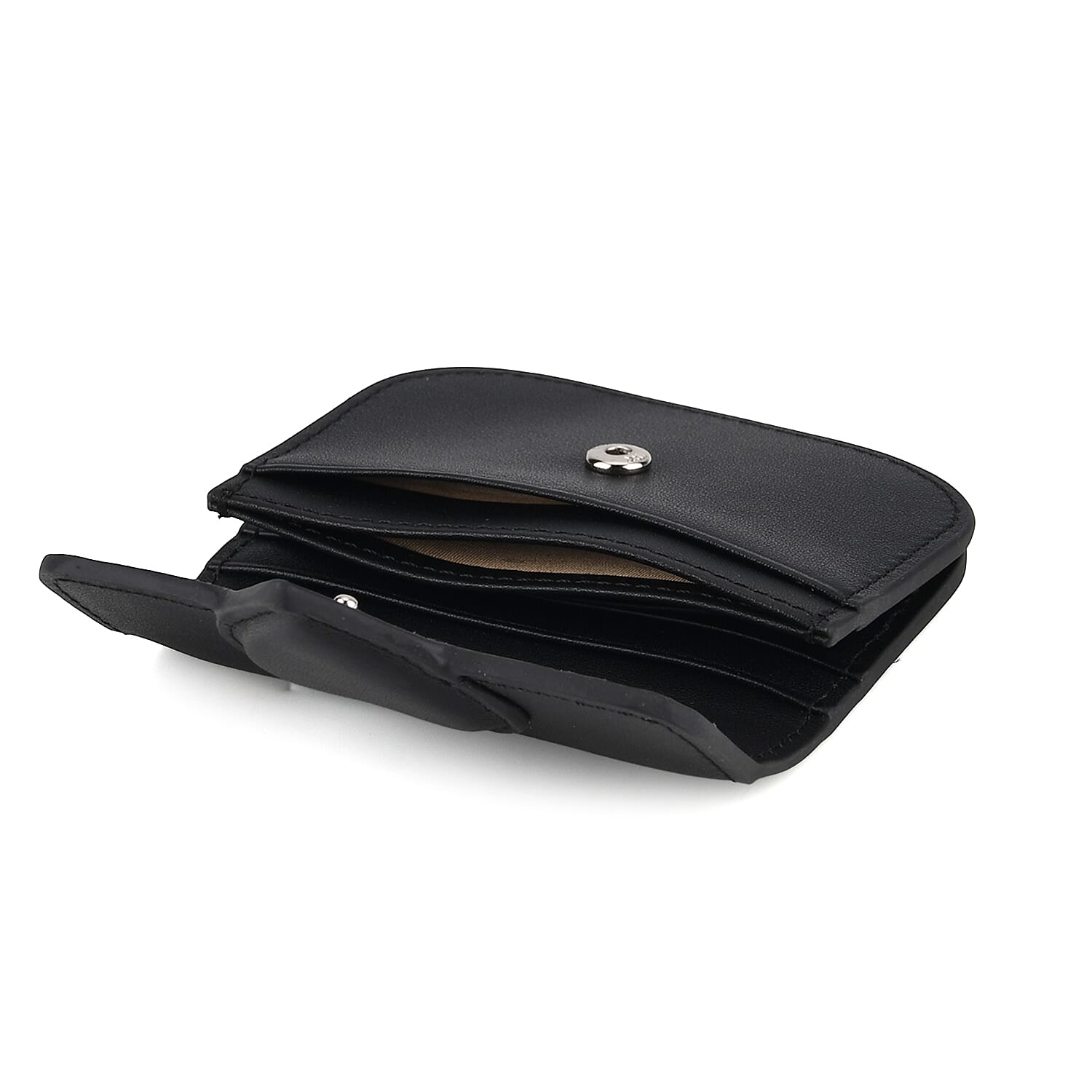 Designer Inspired Genuine Leather Heart Detail Mini Wallet - Black