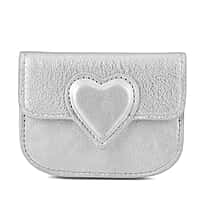 Designer Inspired Genuine Leather Heart Detail Mini Wallet - Silver