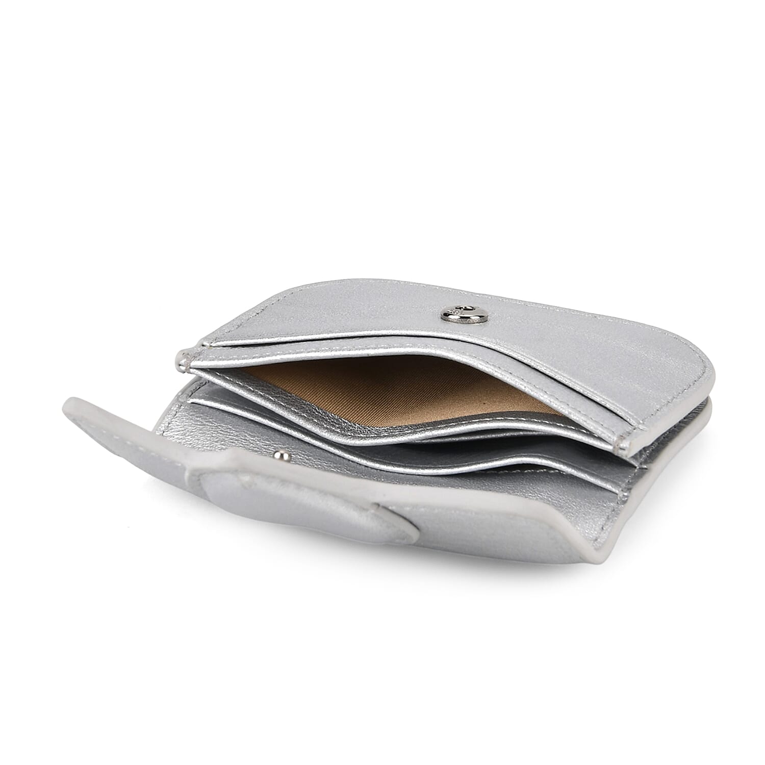 Designer Inspired Genuine Leather Heart Detail Mini Wallet - Silver