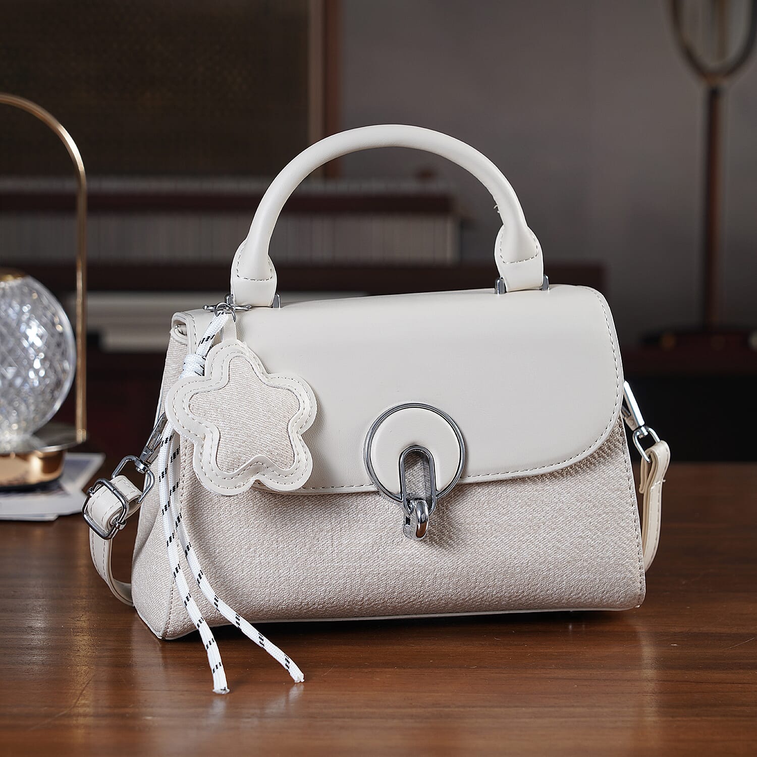 Structured Top-Handle Satchel Handbag - Ivory