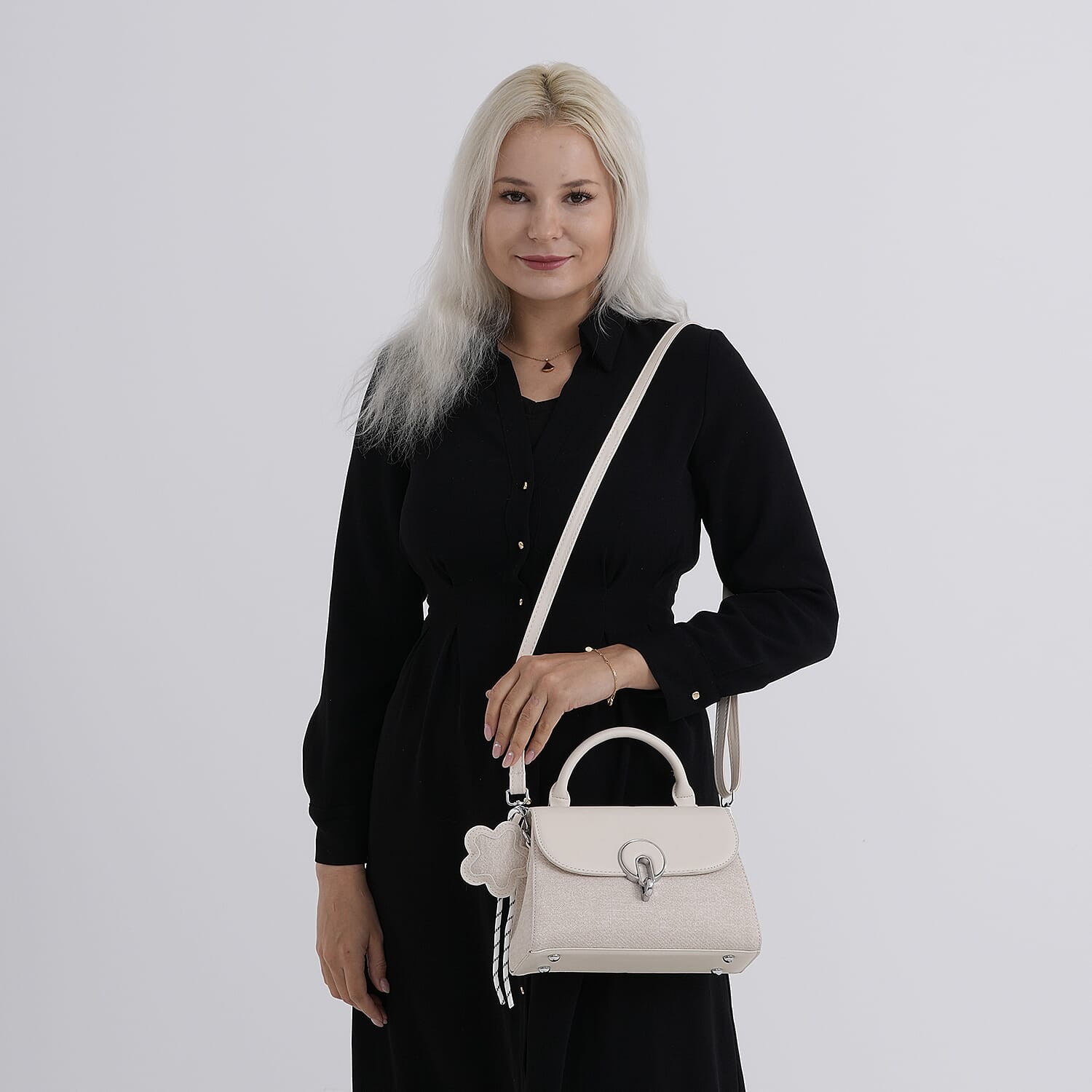 Structured Top-Handle Satchel Handbag - Ivory