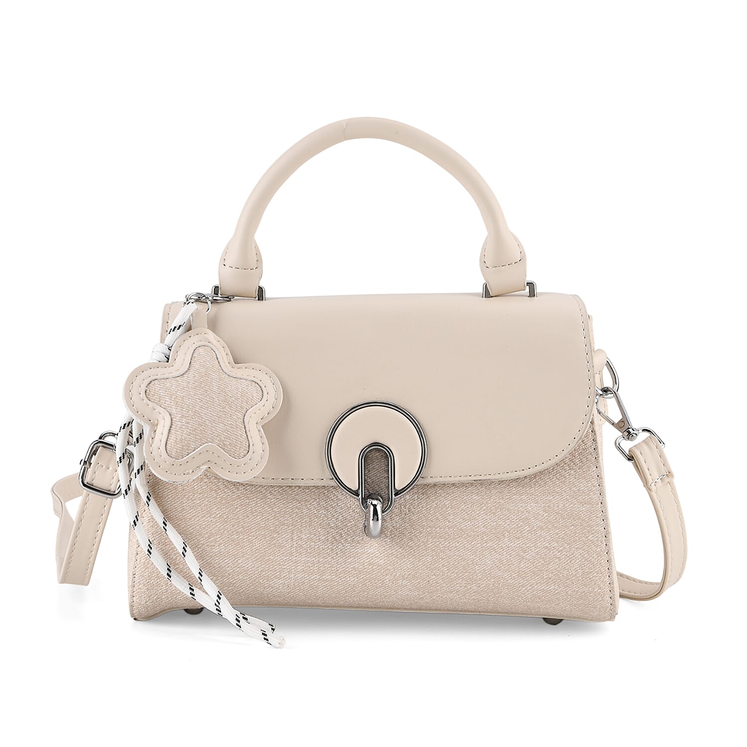 Structured Top-Handle Satchel Handbag - Ivory