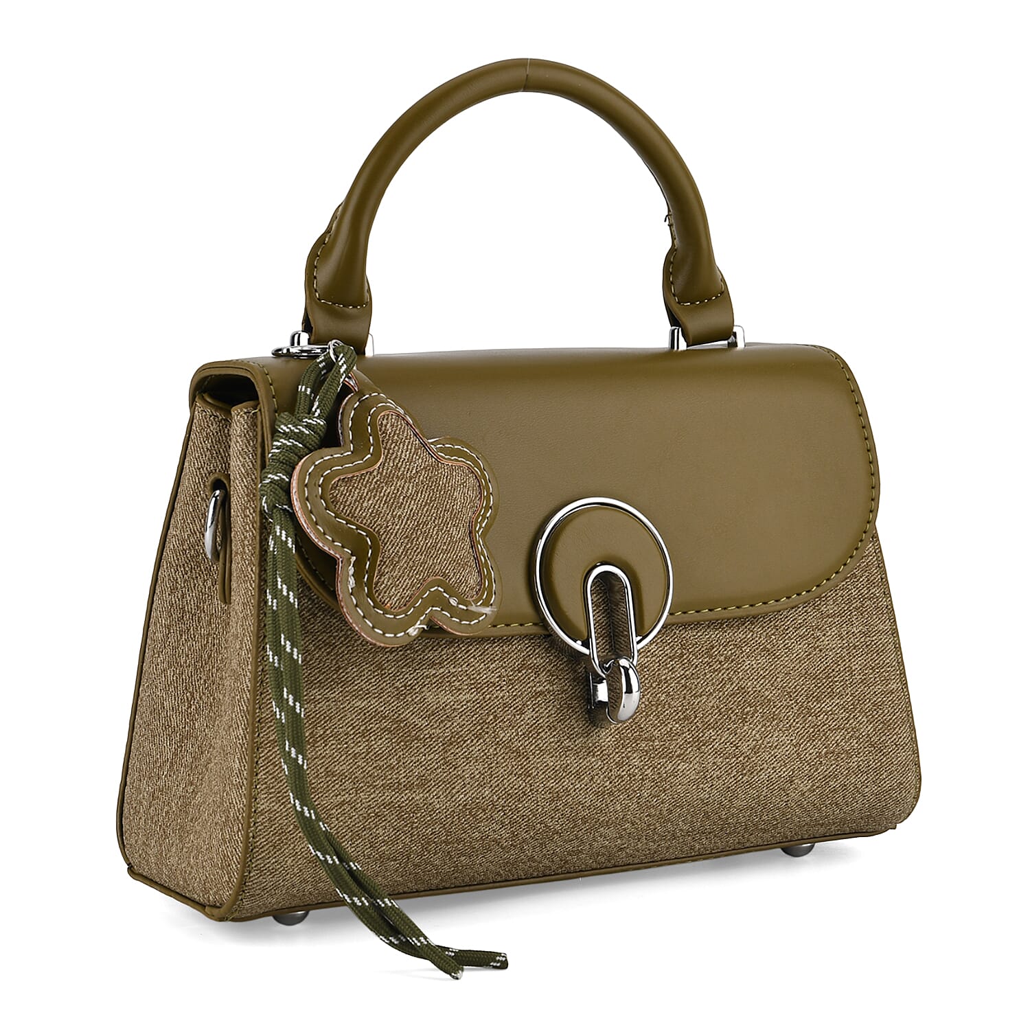 Structured Top-Handle Satchel Handbag - Olive Green