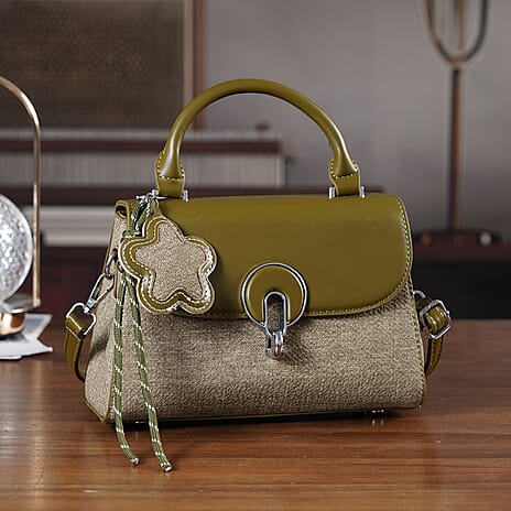 Structured Top-Handle Satchel Handbag - Olive Green