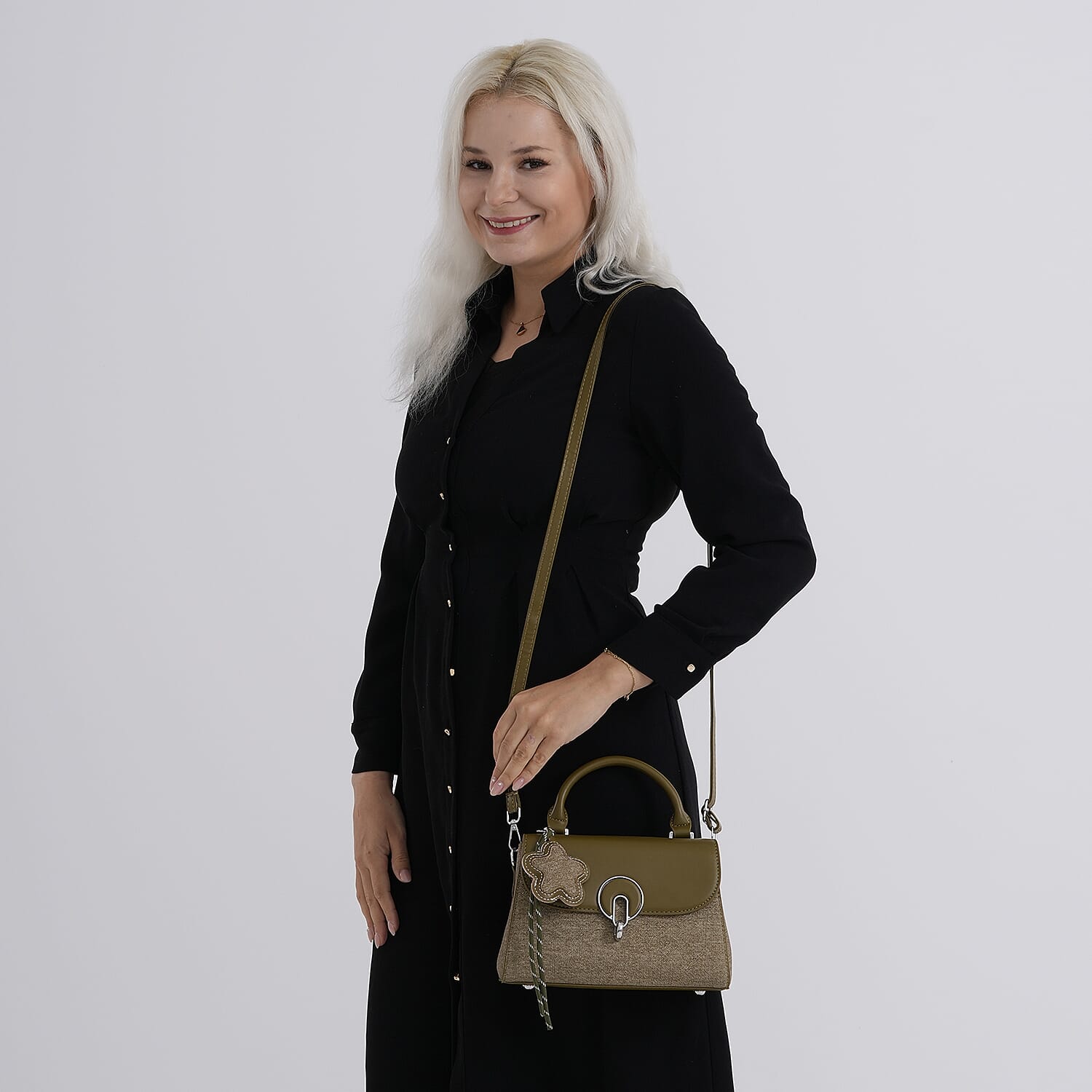 Structured Top-Handle Satchel Handbag - Olive Green