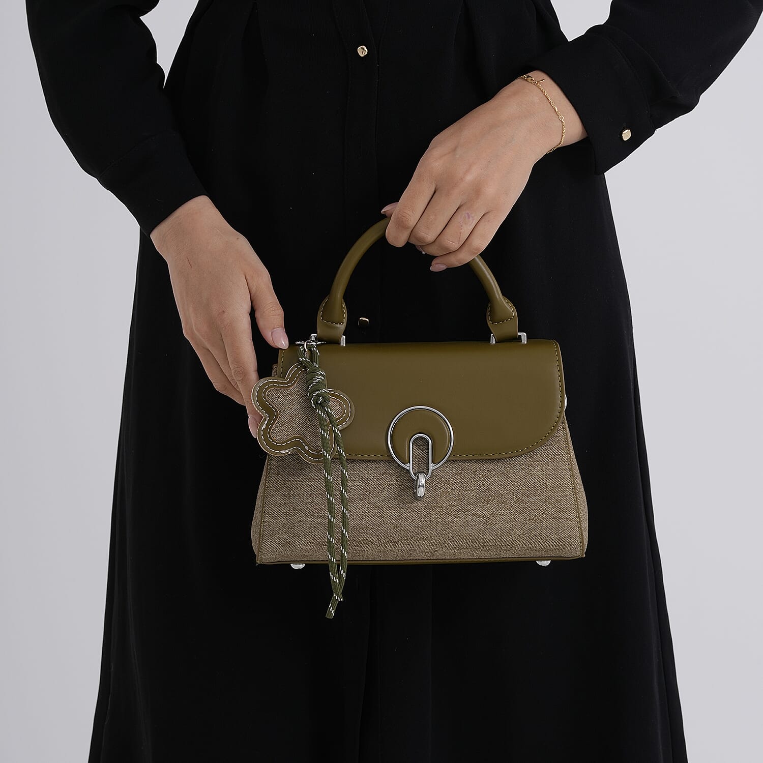 Structured Top-Handle Satchel Handbag - Olive Green