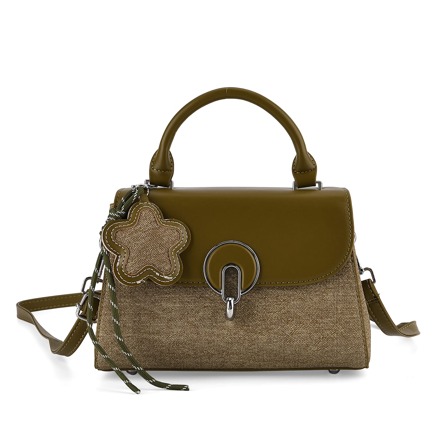 Structured Top-Handle Satchel Handbag - Olive Green