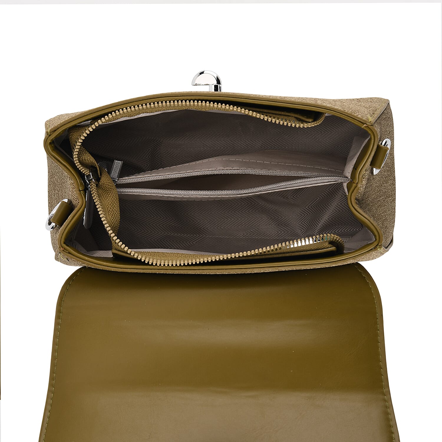 Structured Top-Handle Satchel Handbag - Olive Green