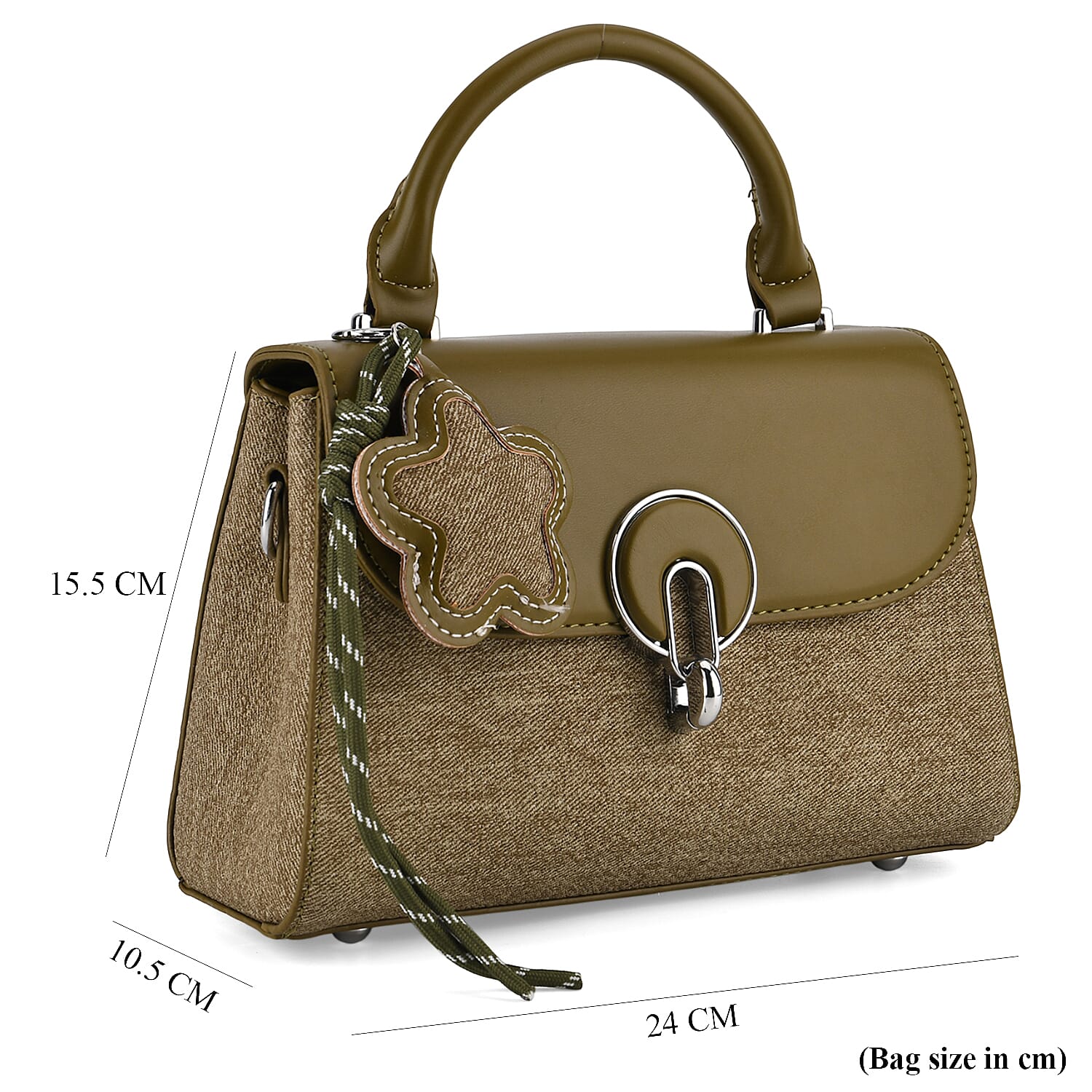 Structured Top-Handle Satchel Handbag - Olive Green