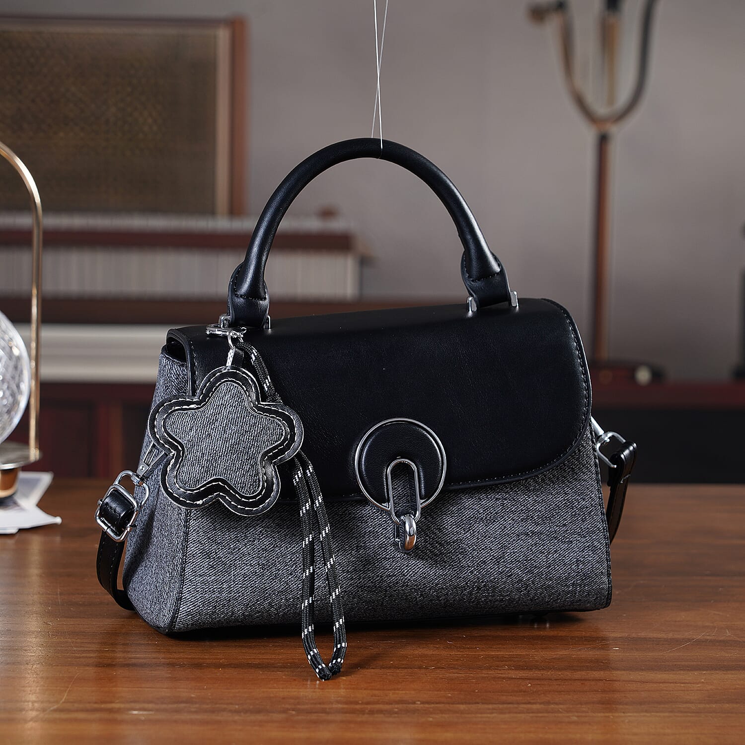 Structured Top-Handle Satchel Handbag - Black