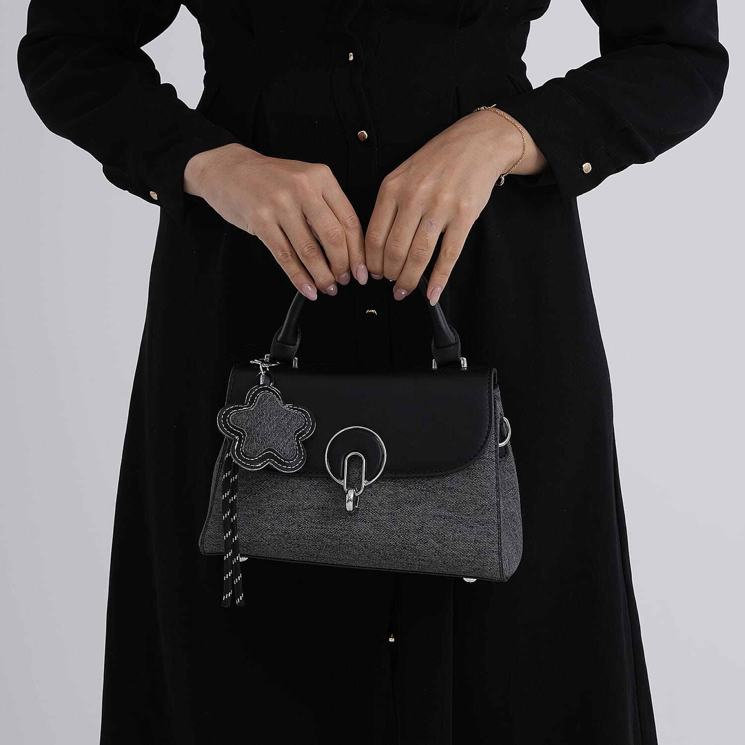 Structured Top-Handle Satchel Handbag - Black